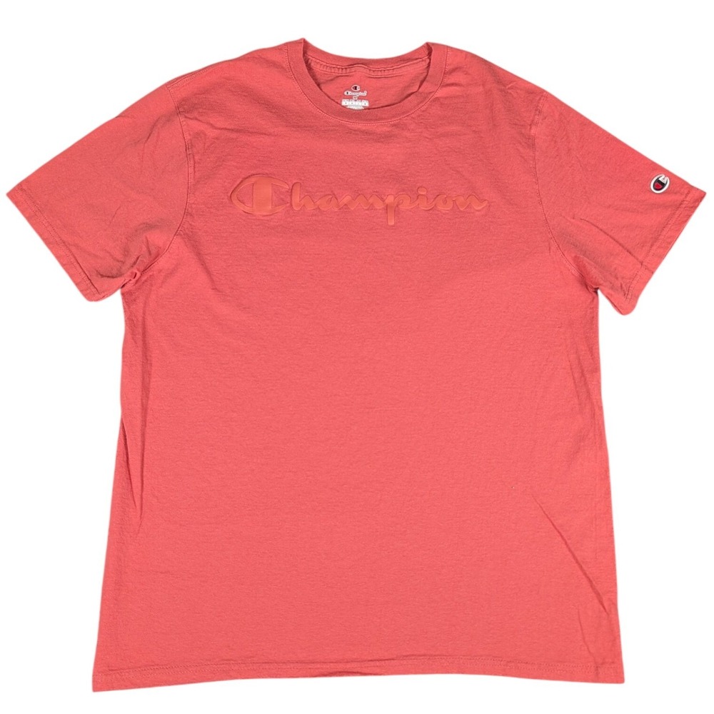 Champion T-Shirt Mens Medium Coral Embossed Logo Short Sleeve Excellent
